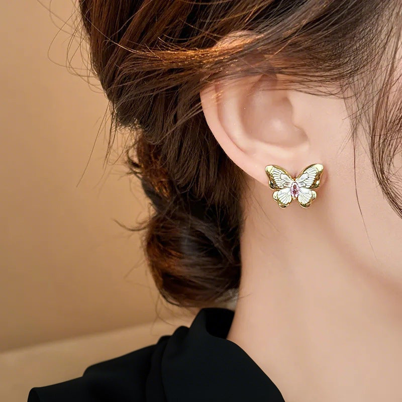 Monet Garden White Oil Dripping Super Fairy Butterfly Earrings