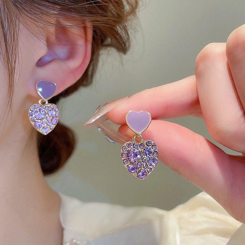 French purple diamond dripping star earrings