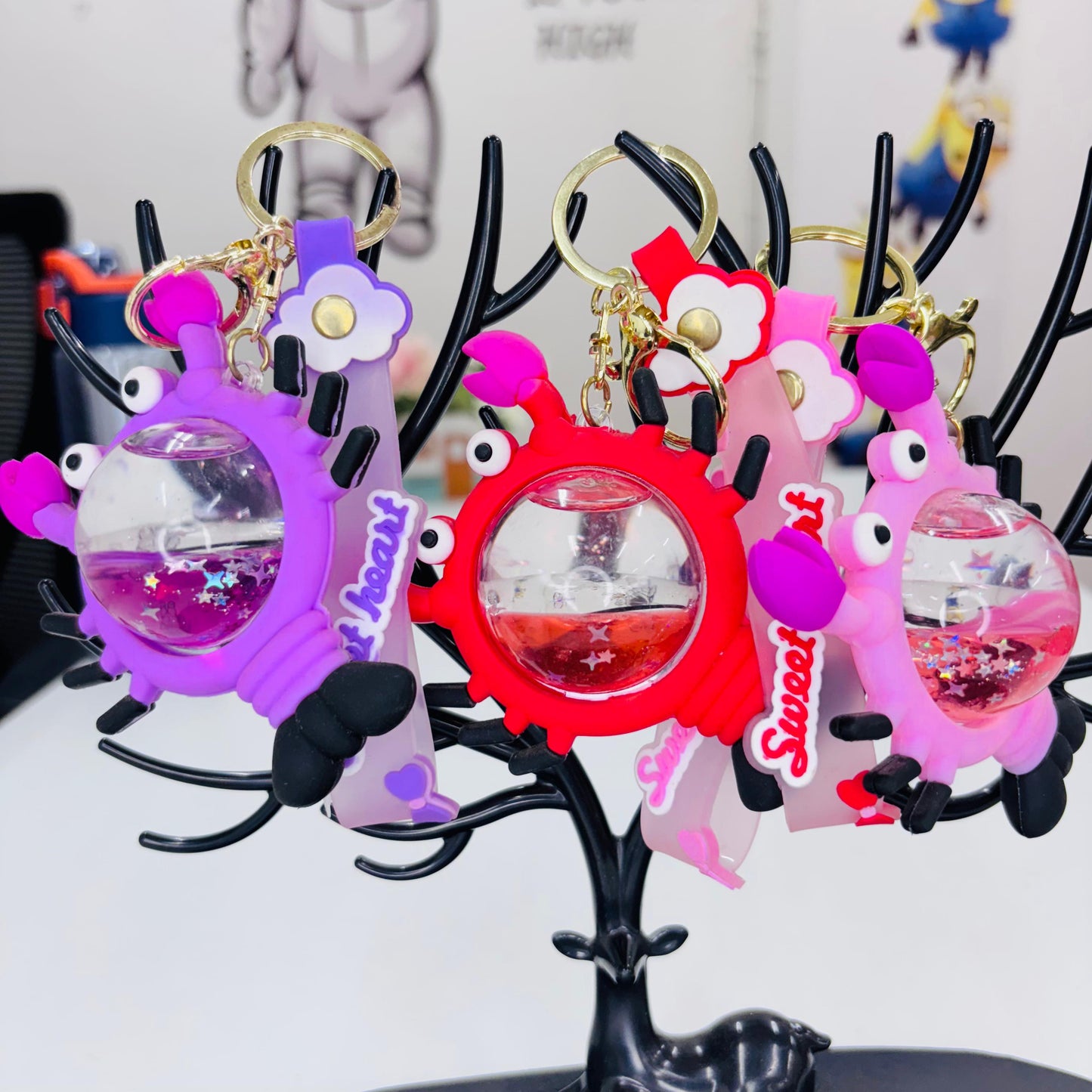 Floating Glitter Crab Keychain