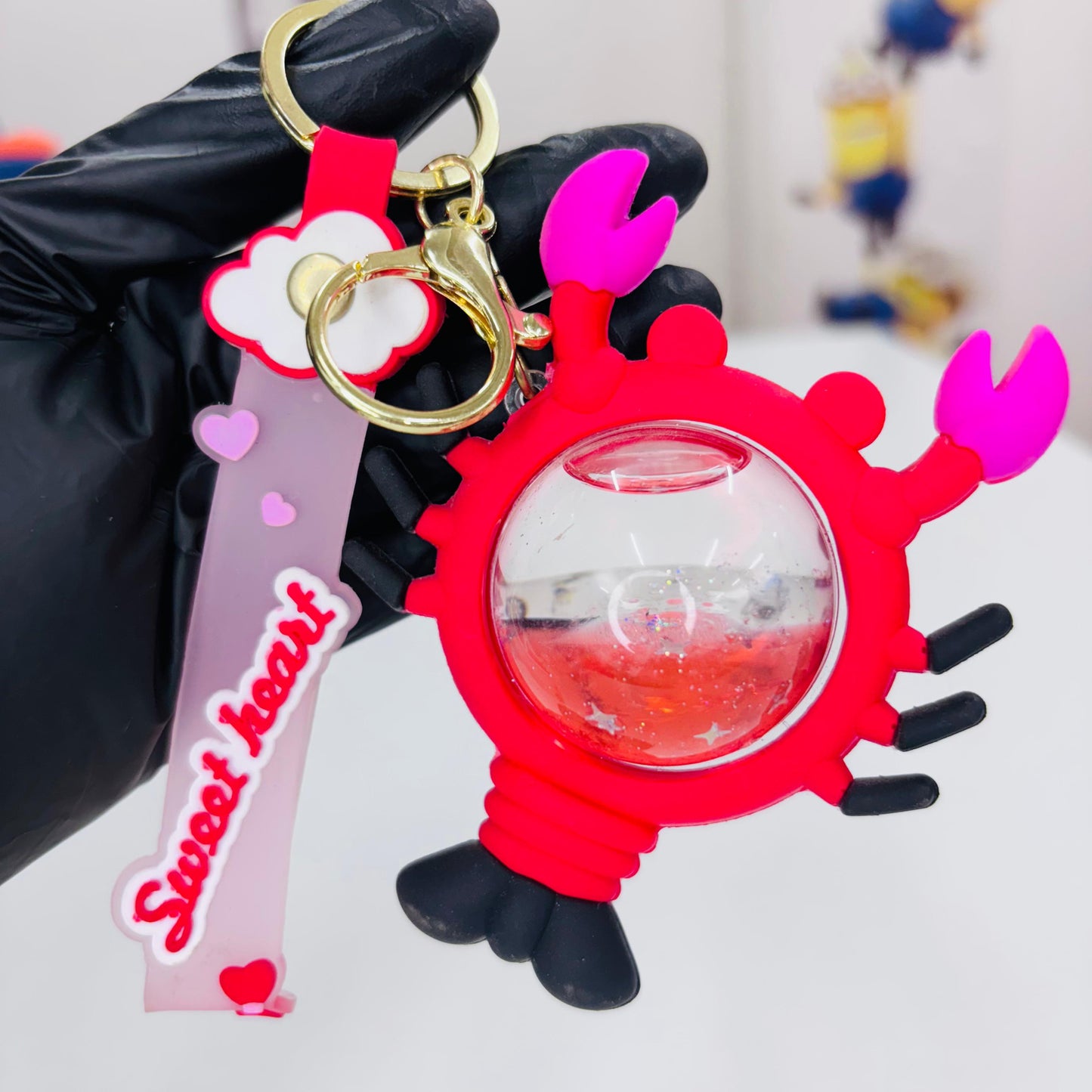 Floating Glitter Crab Keychain
