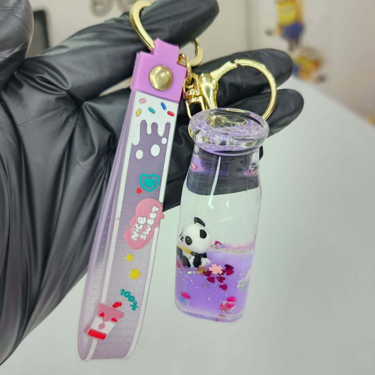 panda Glitter Bottle Keychain