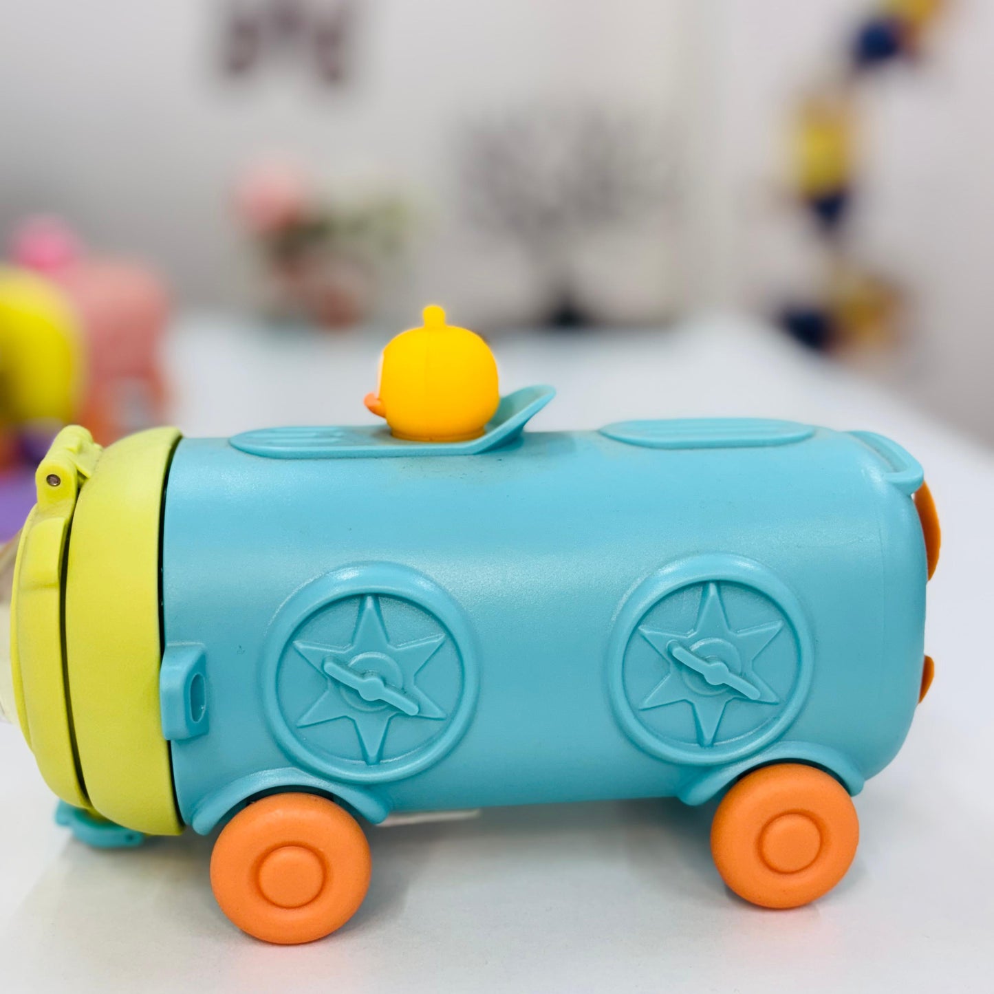 Water Bottle with Wheels and Duck Design