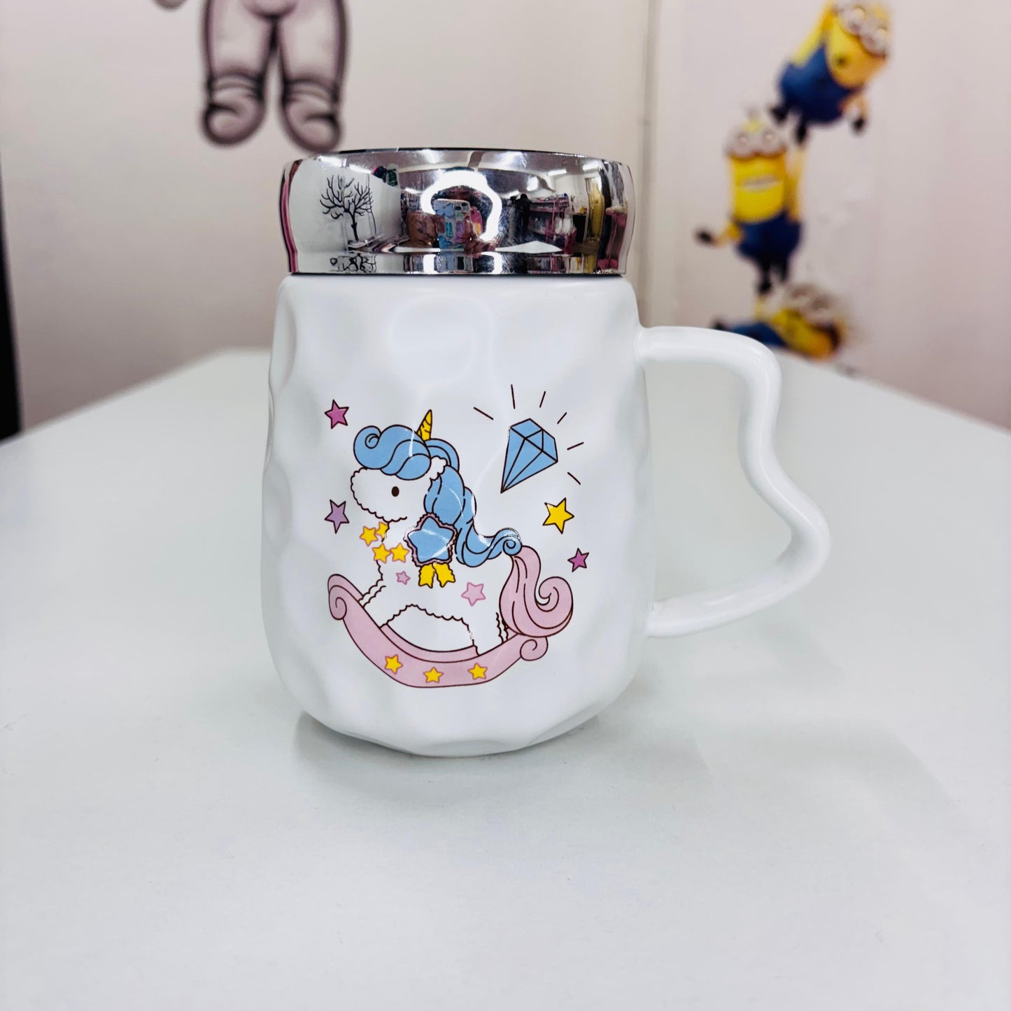 Ceramic Unicorn Print Coffee Mug with Mirror Lid