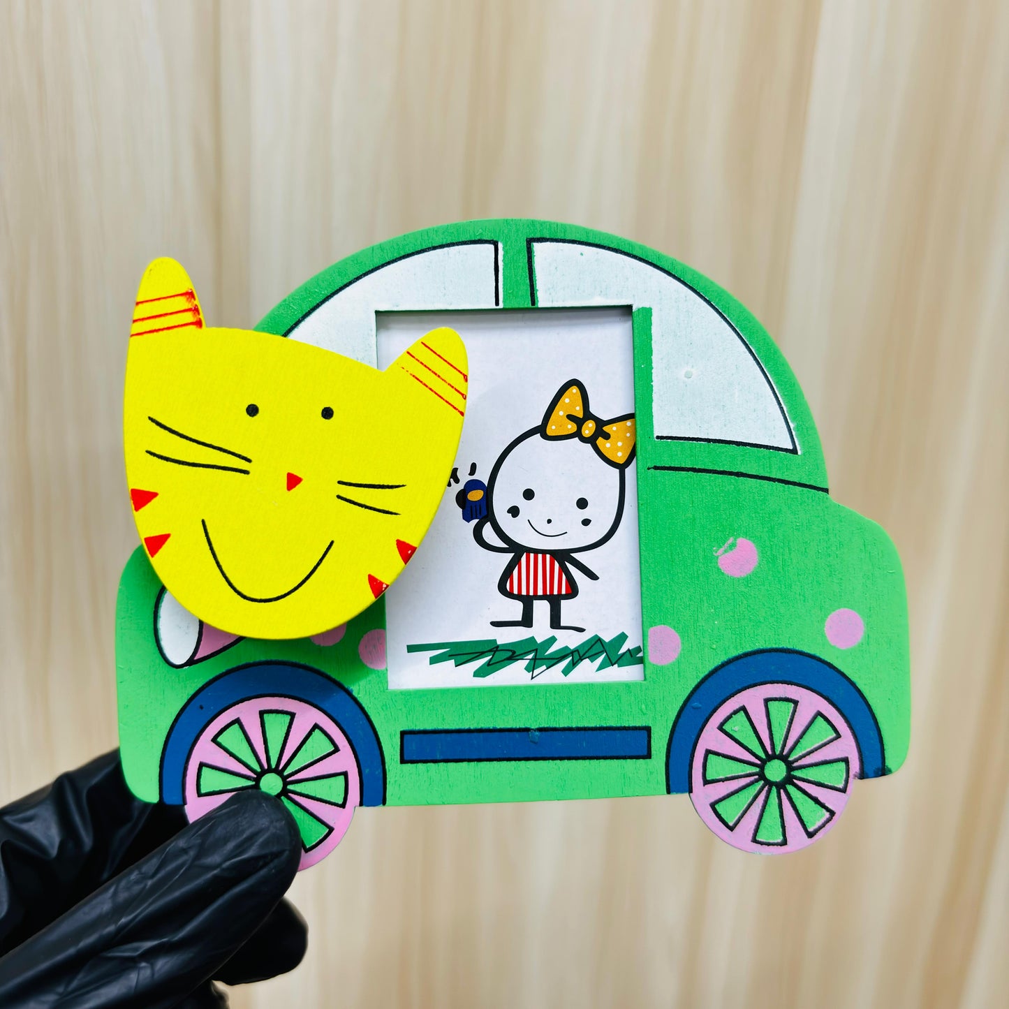Car Shaped Wooden Pen Stand Holder with Photo Frame