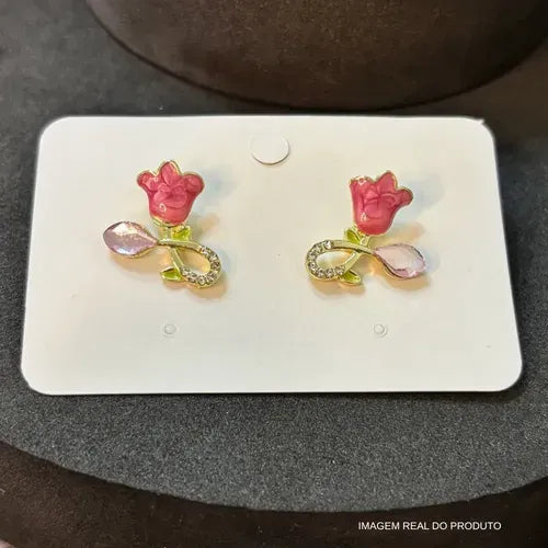 Rose Crystal Tulip Stud Earrings 🌷✨