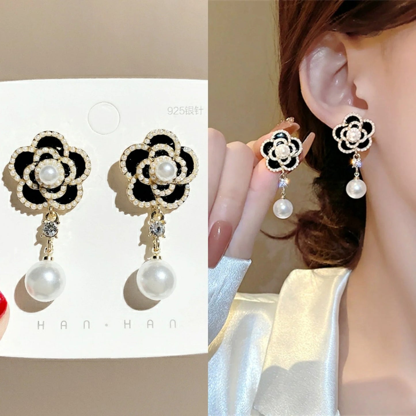 Sweet Black Camellia Earrings