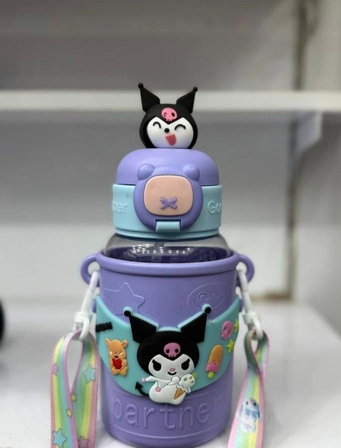 Kuromi Water Bottle with Silicone Case with Straw
