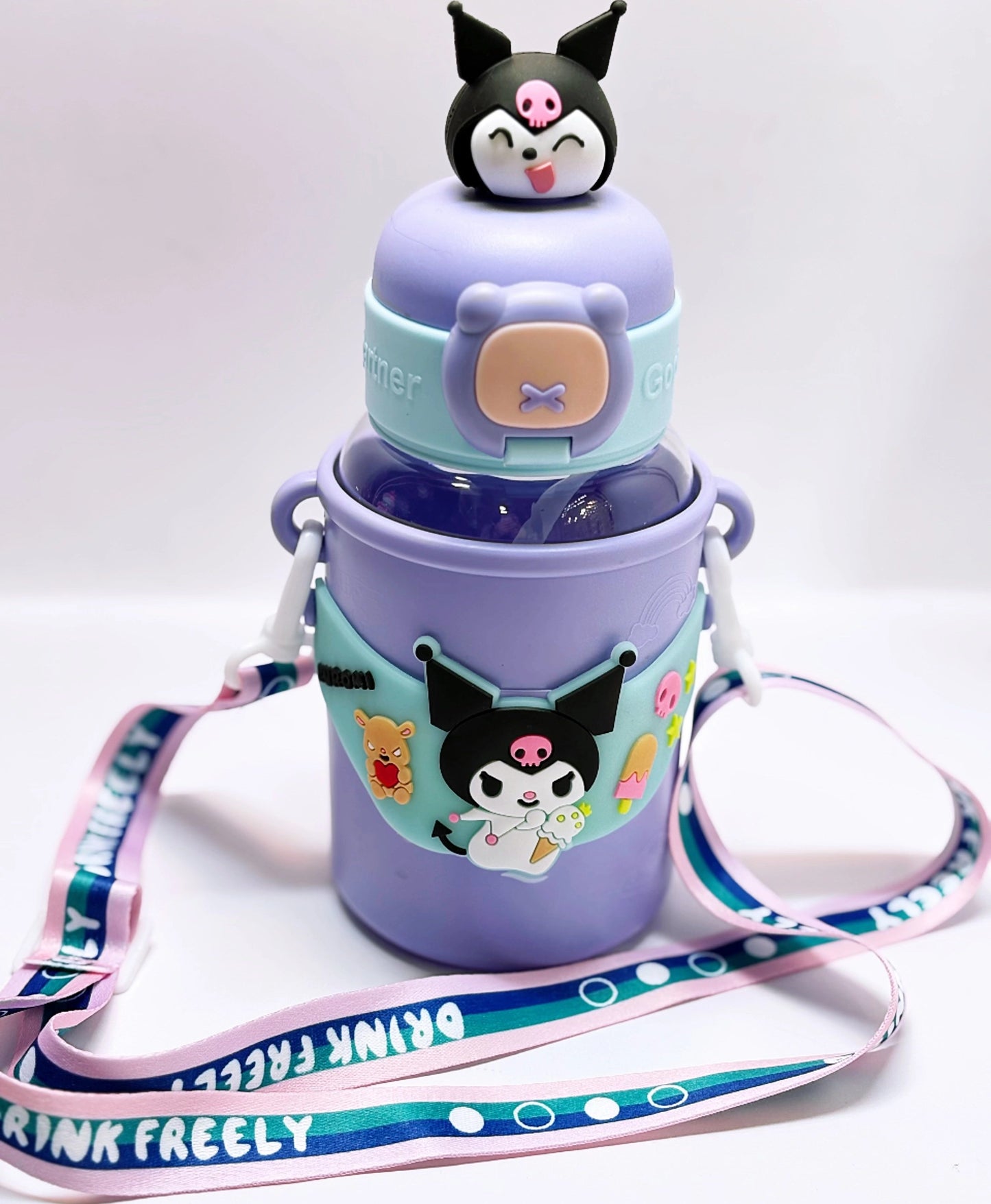 Kuromi Water Bottle with Silicone Case with Straw