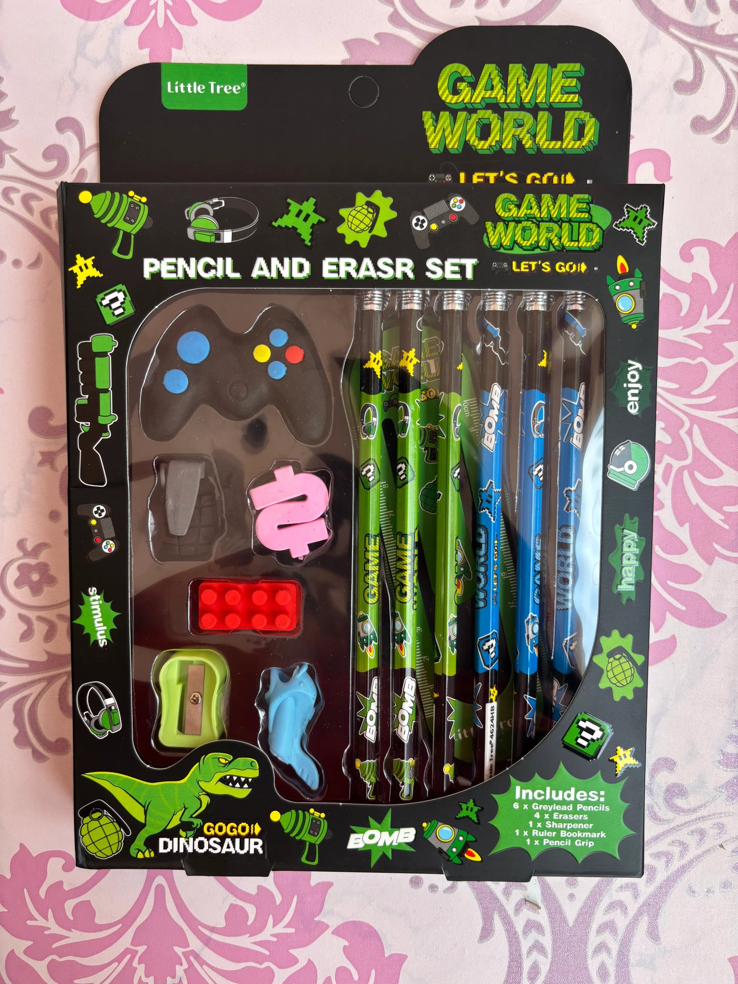 Game World Pencil & Eraser Set