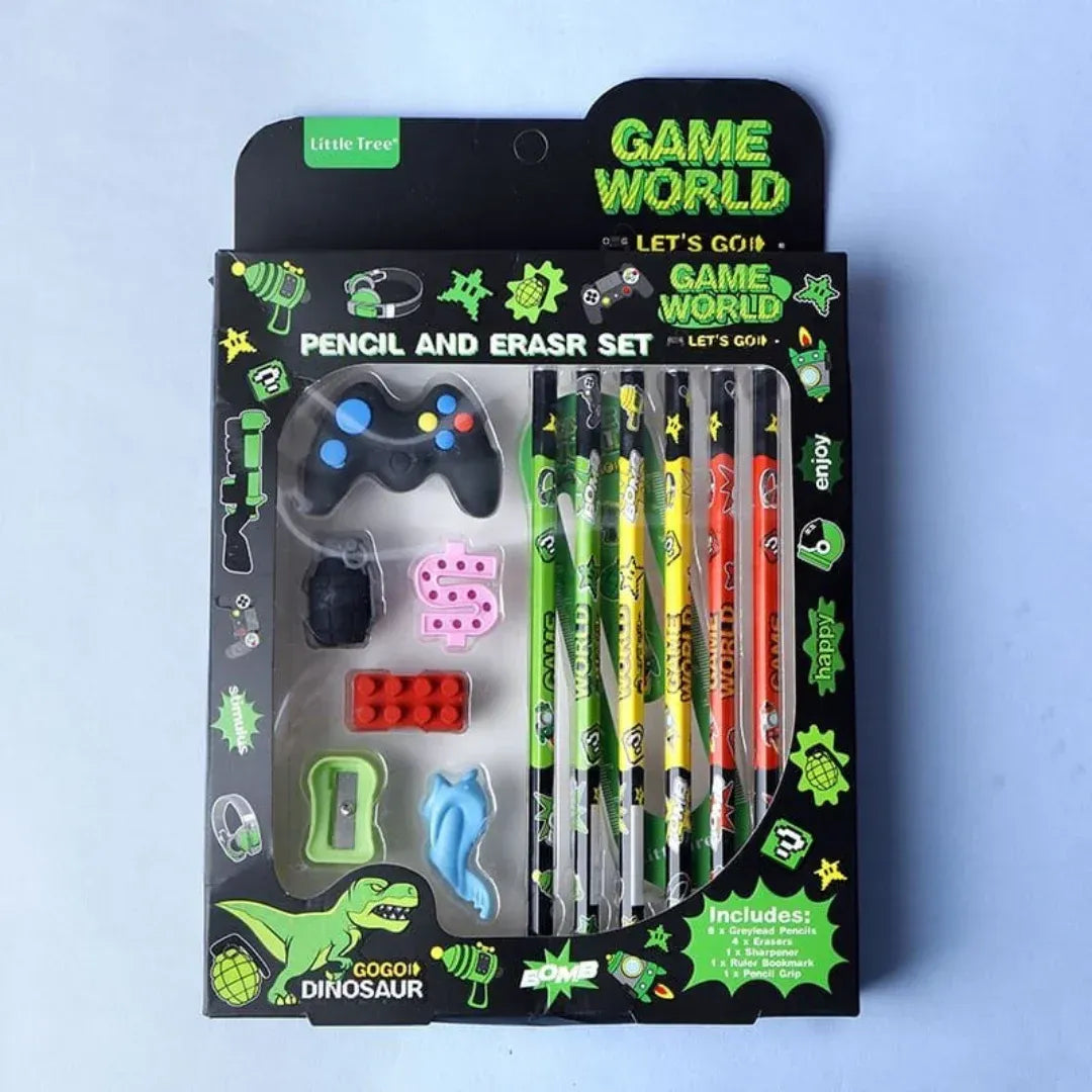 Game World Pencil & Eraser Set