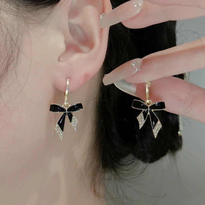 Korean Black Bow Earrings