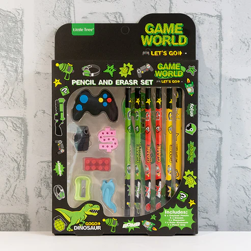 Game World Pencil & Eraser Set