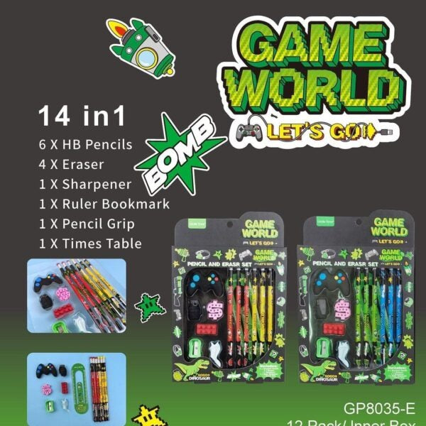 Game World Pencil & Eraser Set