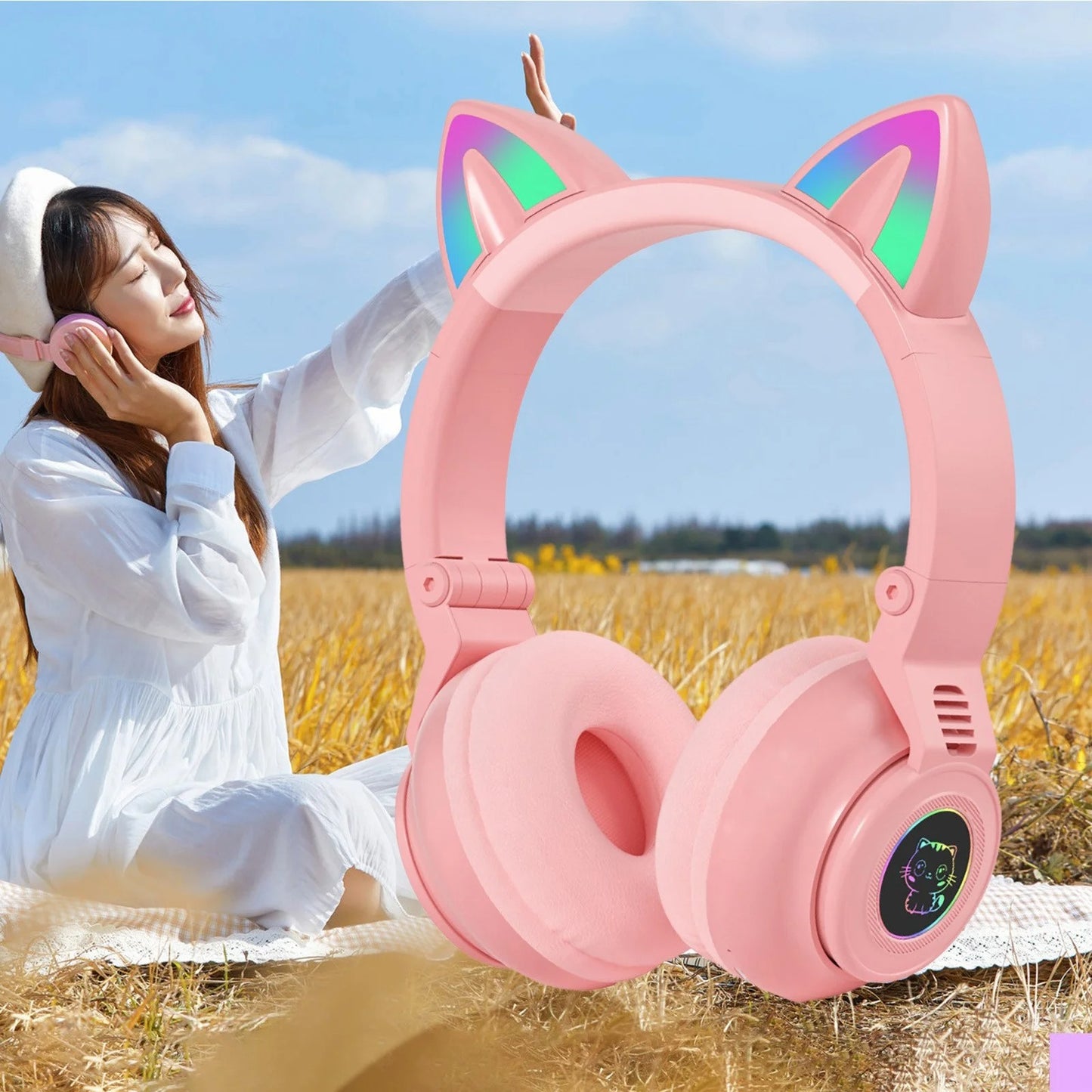 Cat Ear LED Light Foldable Headphones
