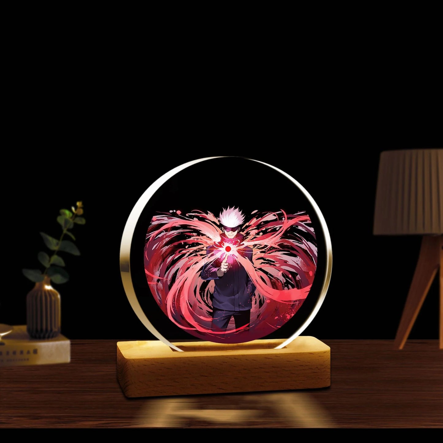 Anime Warrior 3D LED Acrylic Lamp with Wooden Base