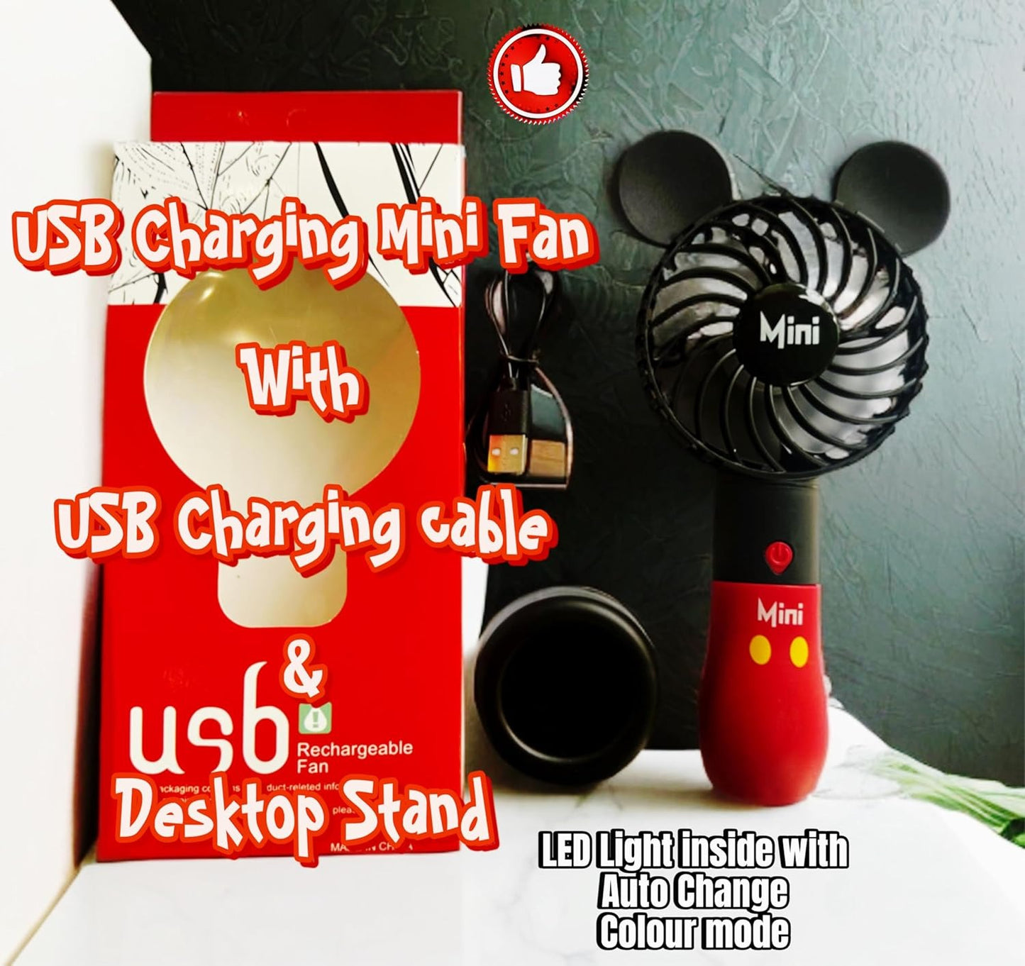 Cartoon Mini Fan USB Rechargeable light portable desk