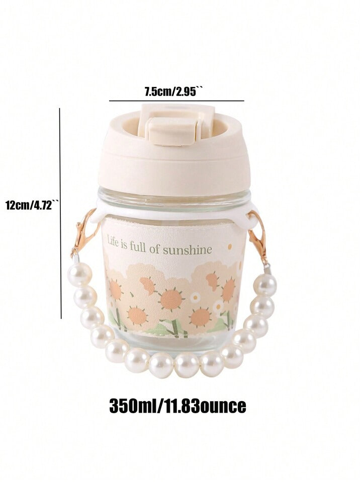Glass Travel Sipper with Pearl Chain Belt & Sleeve