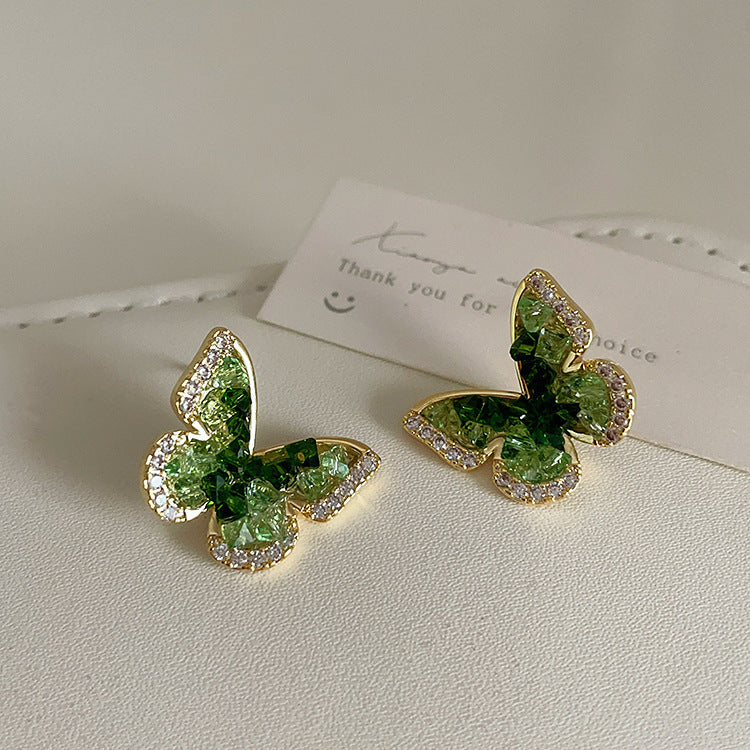 Green Crystal Stone Edged Diamond Earrings