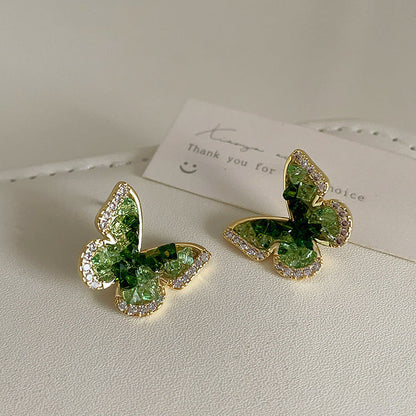 Green Crystal Stone Edged Diamond Earrings