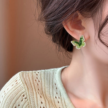 Green Crystal Stone Edged Diamond Earrings