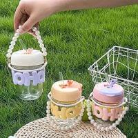 Cute Glass HOHOHO Sipper With Pearl Chain (350ML)