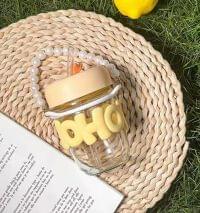 Cute Glass HOHOHO Sipper With Pearl Chain (350ML)