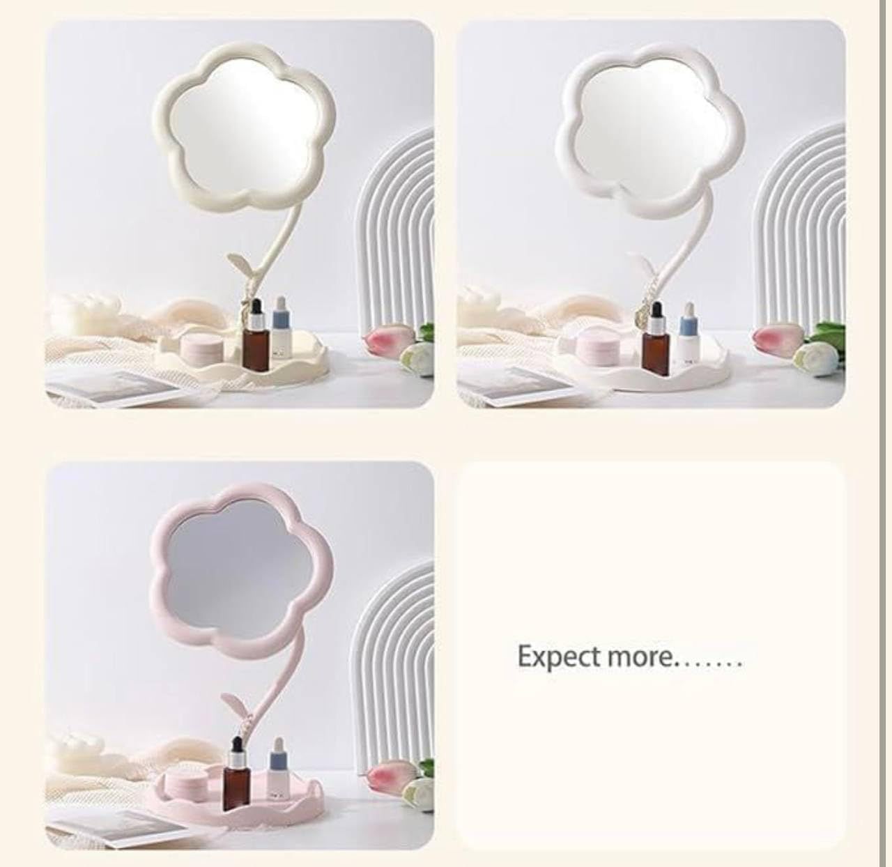 Flower Shape Makeup Mirror with Tray