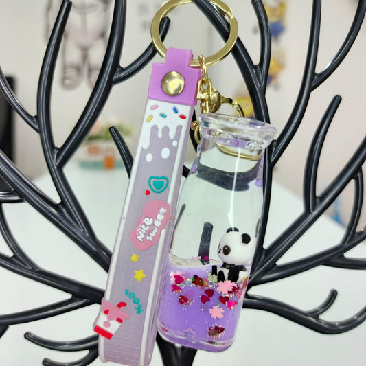 panda Glitter Bottle Keychain