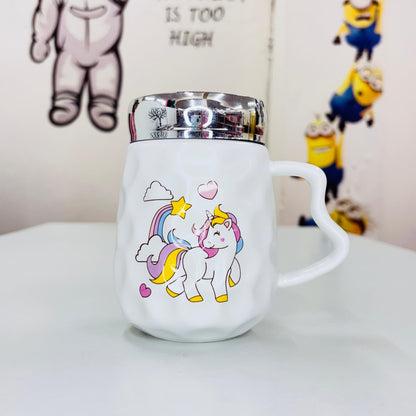 Ceramic Unicorn Print Coffee Mug with Mirror Lid