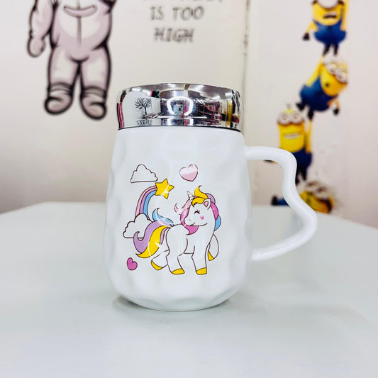 Ceramic Unicorn Print Coffee Mug with Mirror Lid