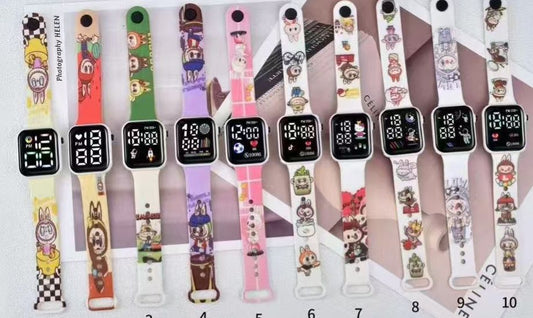 Kids' Digital Watch with Cartoon-Printed Strap.