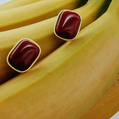 Wine Red Stud Earrings
