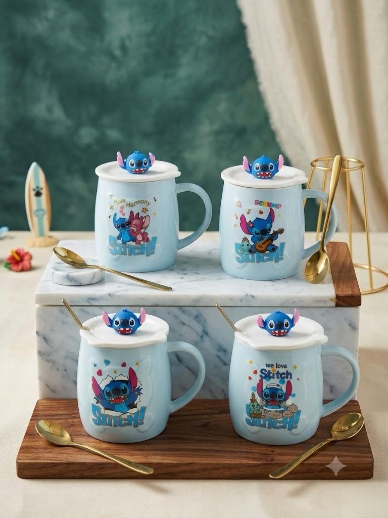 Stitch Ceramic Mug with Lid & Spoon