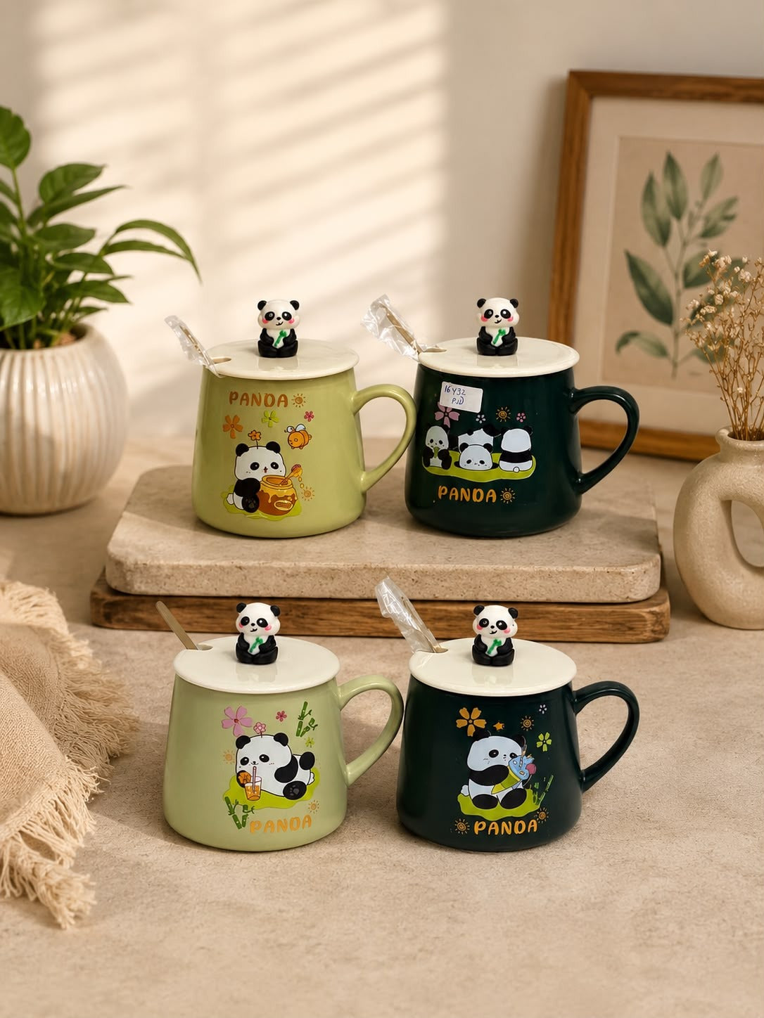 Panda Ceramic Mug with Lid & Spoon