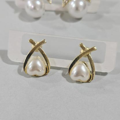 Golden Cross-Frame Pearl Earrings