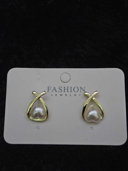 Golden Cross-Frame Pearl Earrings