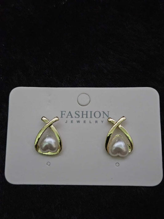 Golden Cross-Frame Pearl Earrings