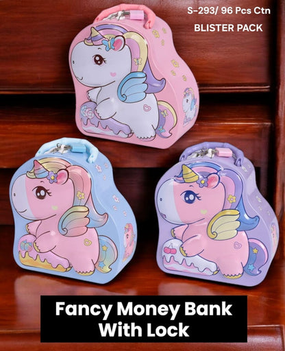 Cute Unicorn Lockable Tin Money Bank 🦄💰