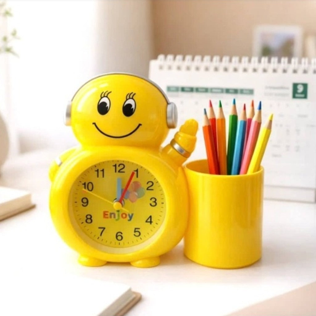 Cute Emoji Desk Alarm Clock with Pen Holder ⏰😊🖊️