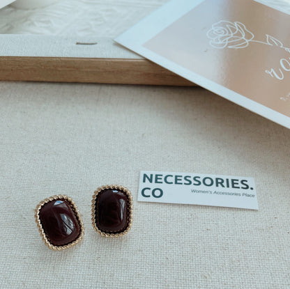 Wine Red Stud Earrings