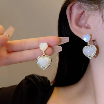 Sweet Heart-Shaped Diamond-Studded Design Earrings