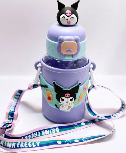 Kuromi Water Bottle with Silicone Case with Straw