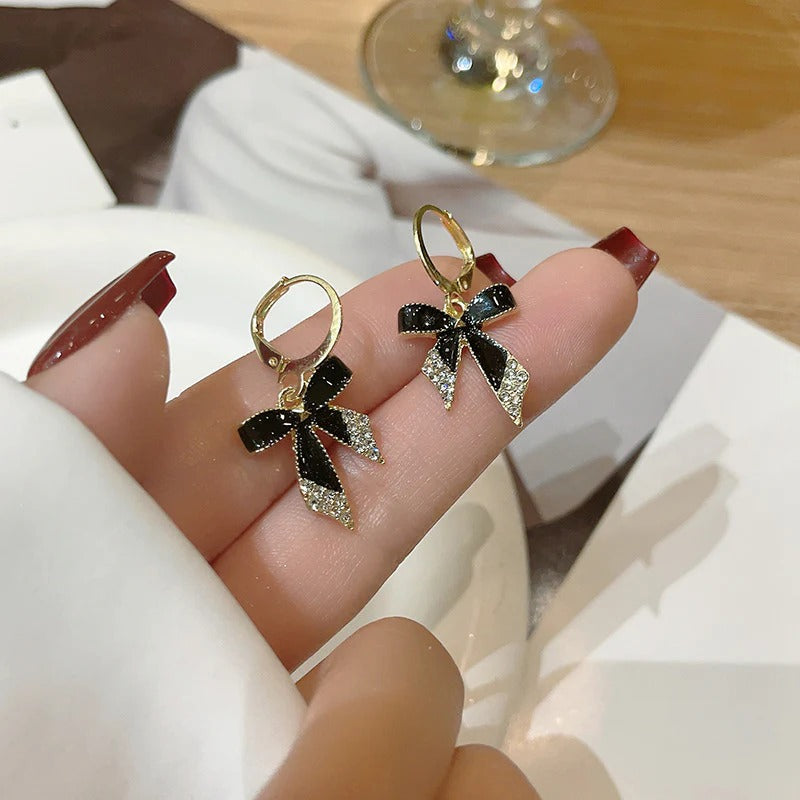 Korean Black Bow Earrings