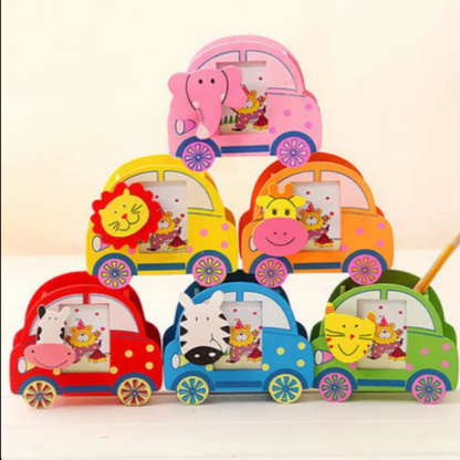 Car Shaped Wooden Pen Stand Holder with Photo Frame