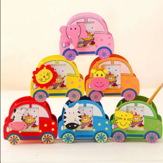Car Shaped Wooden Pen Stand Holder with Photo Frame