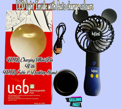 Cartoon Mini Fan USB Rechargeable light portable desk