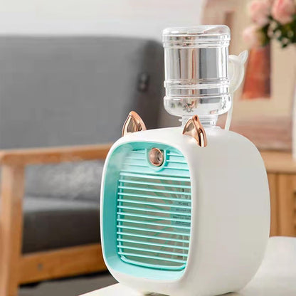 Mini Desktop Fan with Humidifier 3 Speeds, LED Light  USB Rechargeable