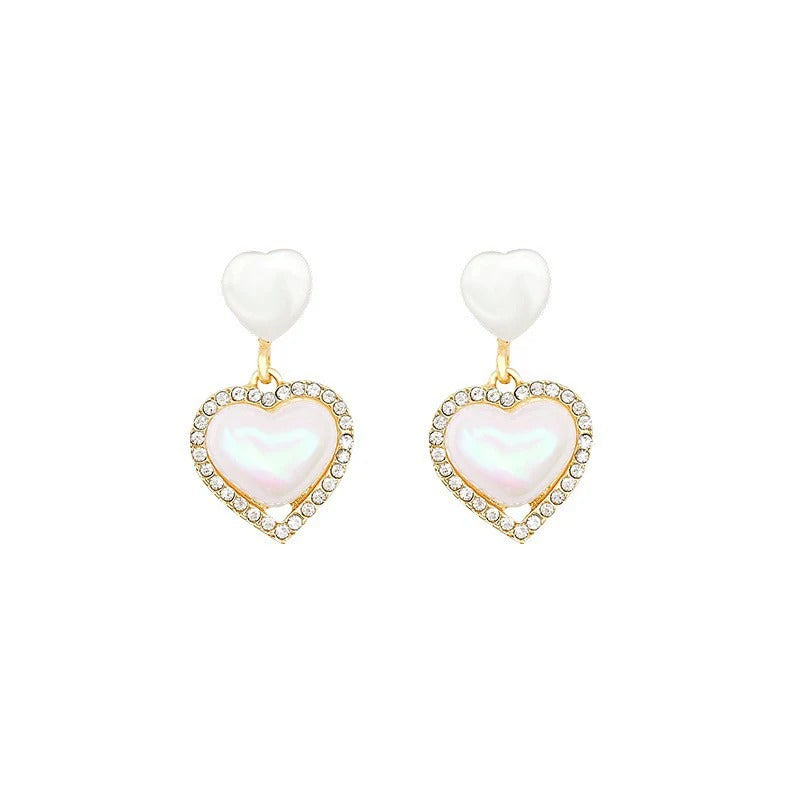 Sweet Heart-Shaped Diamond-Studded Design Earrings