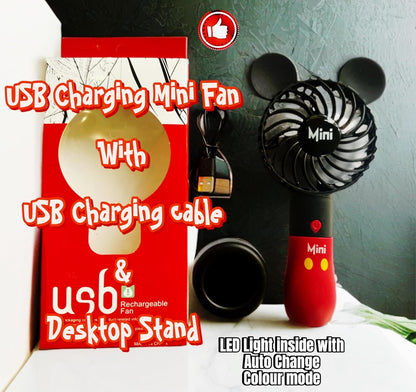 Cartoon Mini Fan USB Rechargeable light portable desk