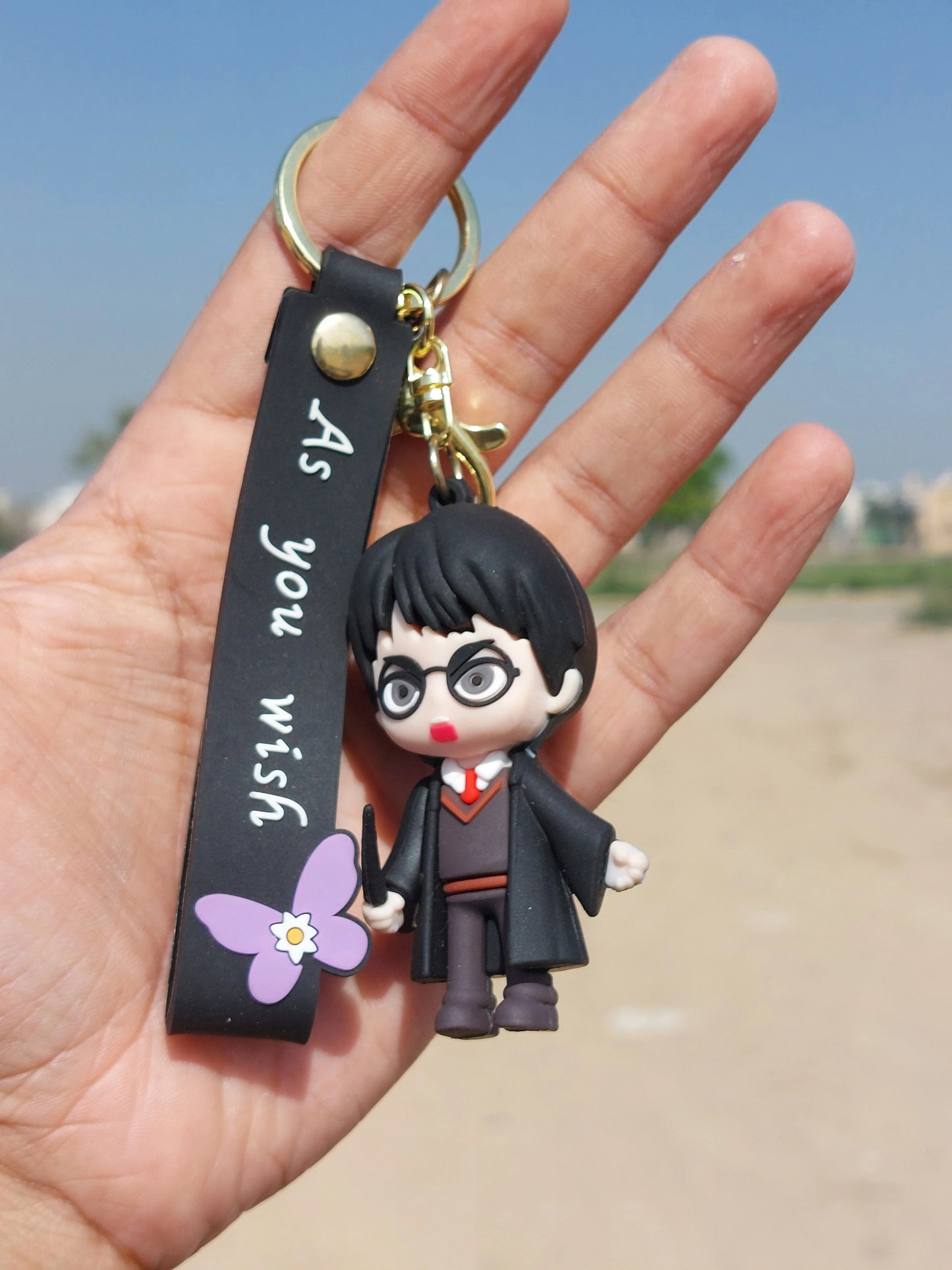 New Harry Potter Broom/Blk Coat Rubber Keychain